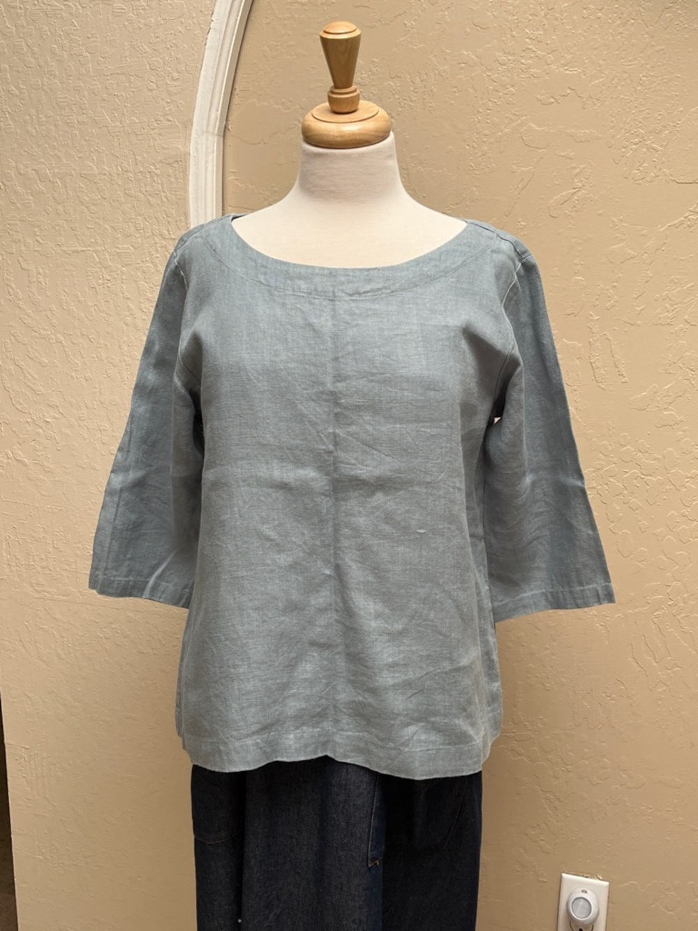 notPERFECTLINEN January Top in Aqua Green Linen, S/M